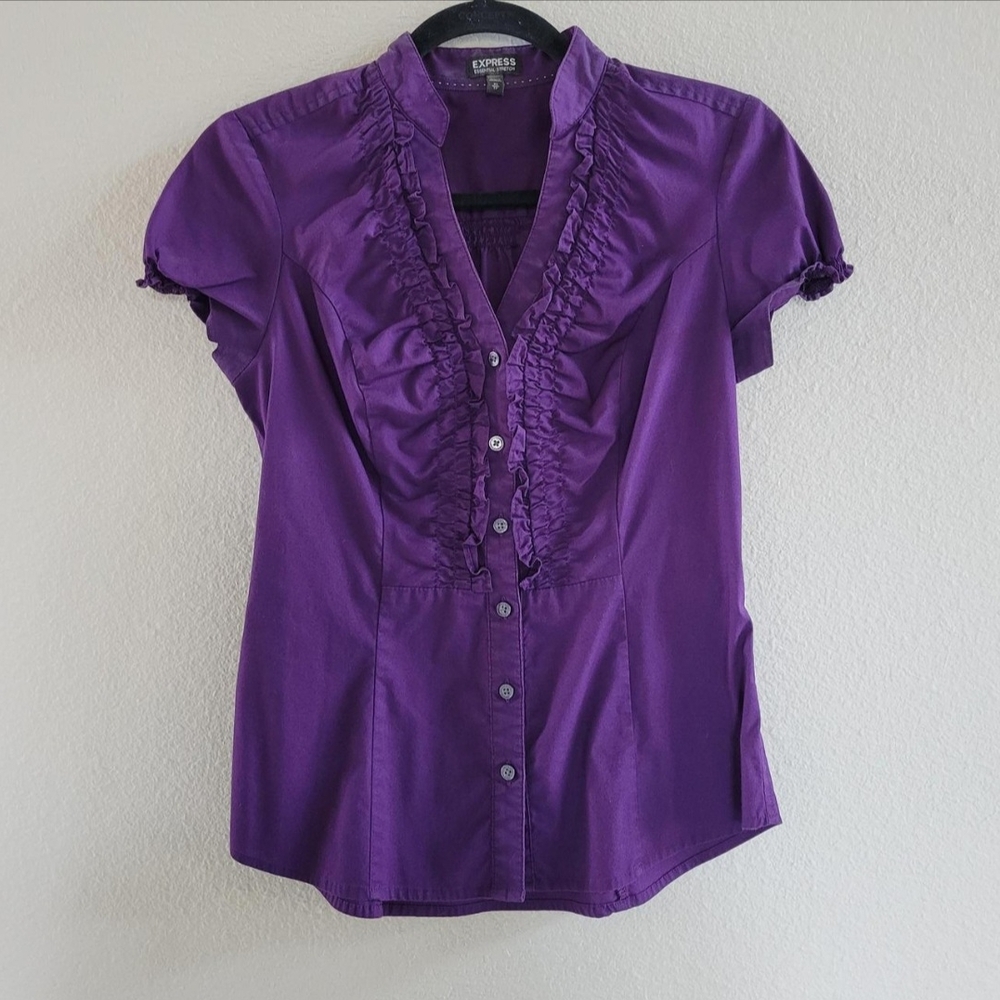 Express Purple Flutter Sleeve Ruffled Blouse